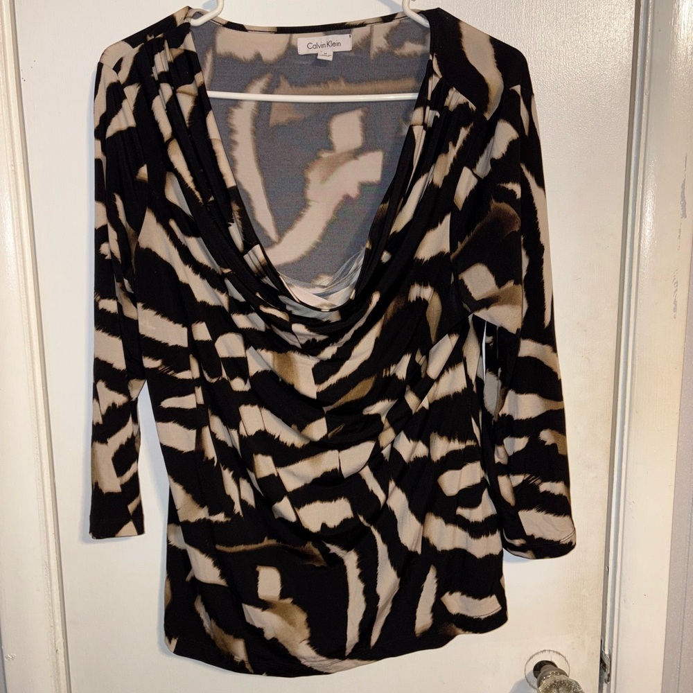 Calvin Klein Zebra Print Drape Top